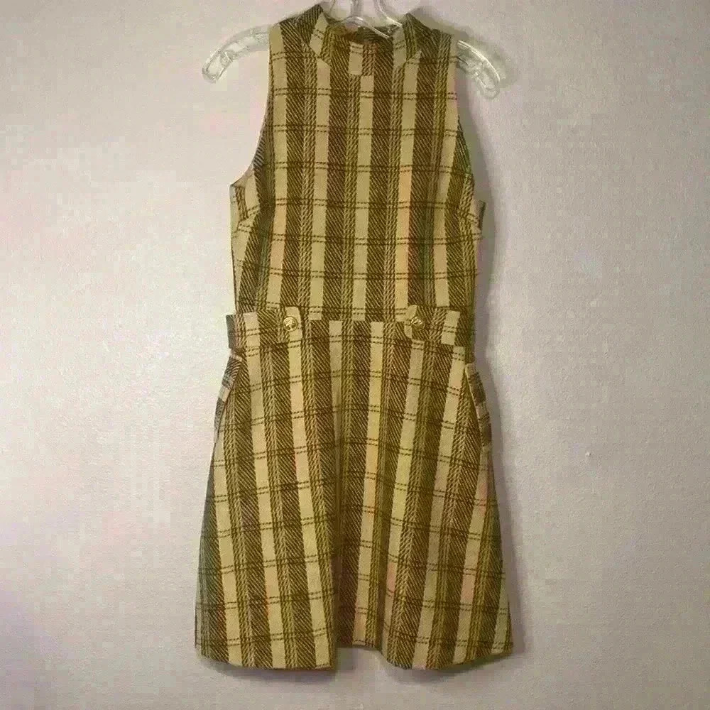 Neiman Marcus Plaid Mini Dress - Green and Cream